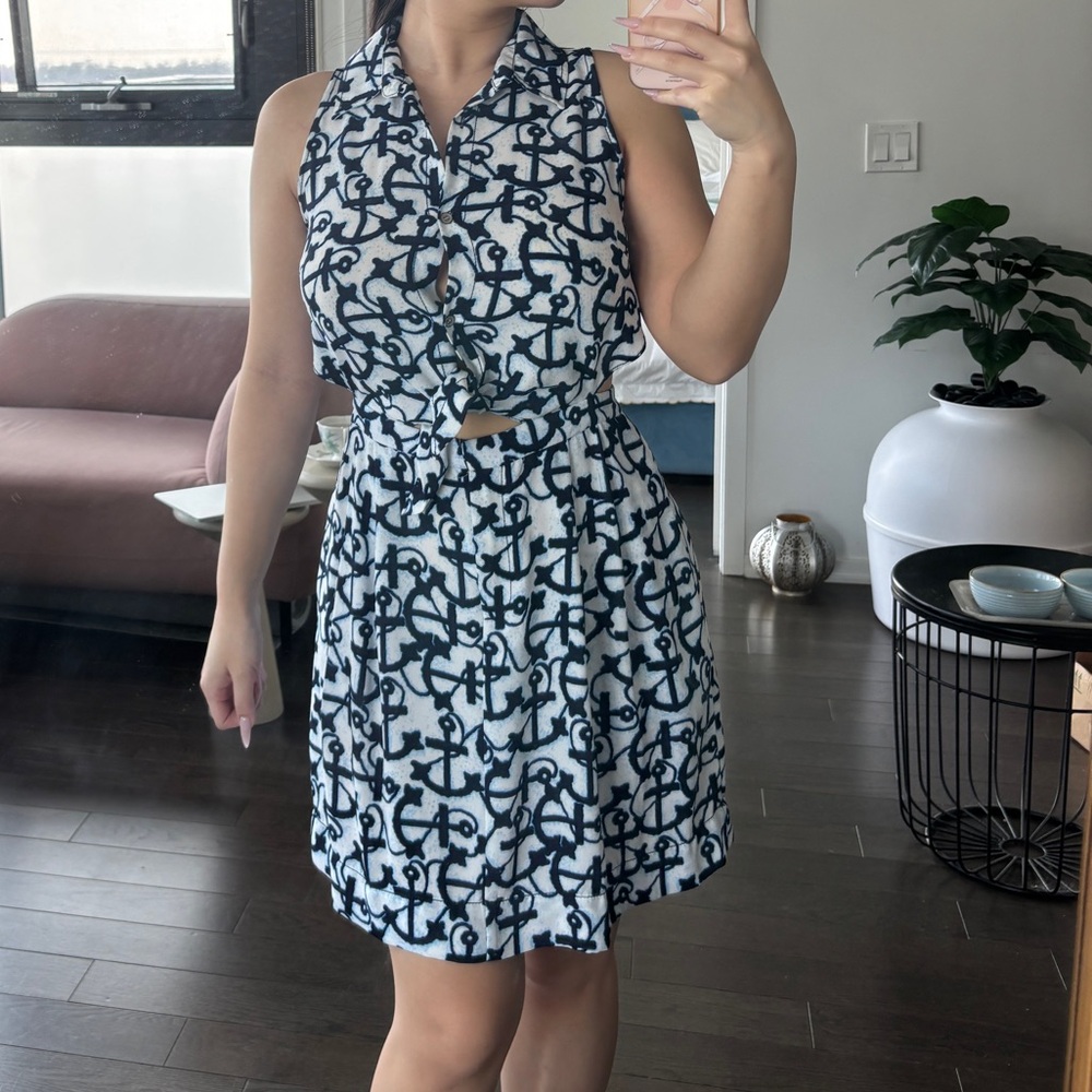 RACHEL Rachel Roy Navy and White Anchor Midi Dress